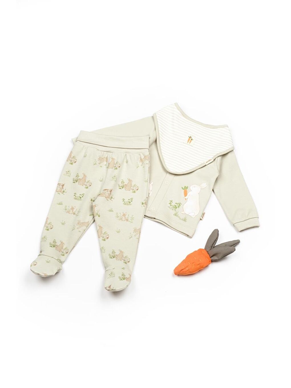 BabyCosy Organic Wear Ekru Bebek 3lü Bebek Takım Fularlı %100 Organik Pamuk, Bebek ve Yenidoğan Serisi - CSY5202