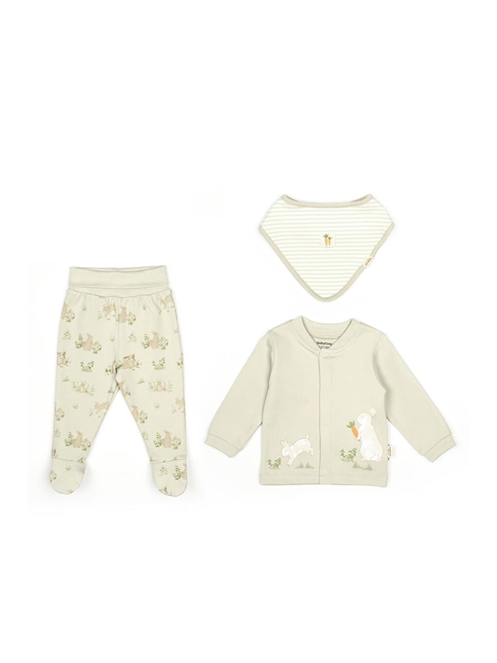 BabyCosy Organic Wear Ekru Bebek 3lü Bebek Takım Fularlı %100 Organik Pamuk, Bebek ve Yenidoğan Serisi - CSY5202 - 1