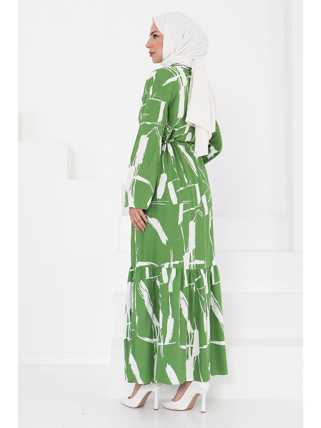 Yeşil Desenli Tünelli Elbise Yesil - 27430-5