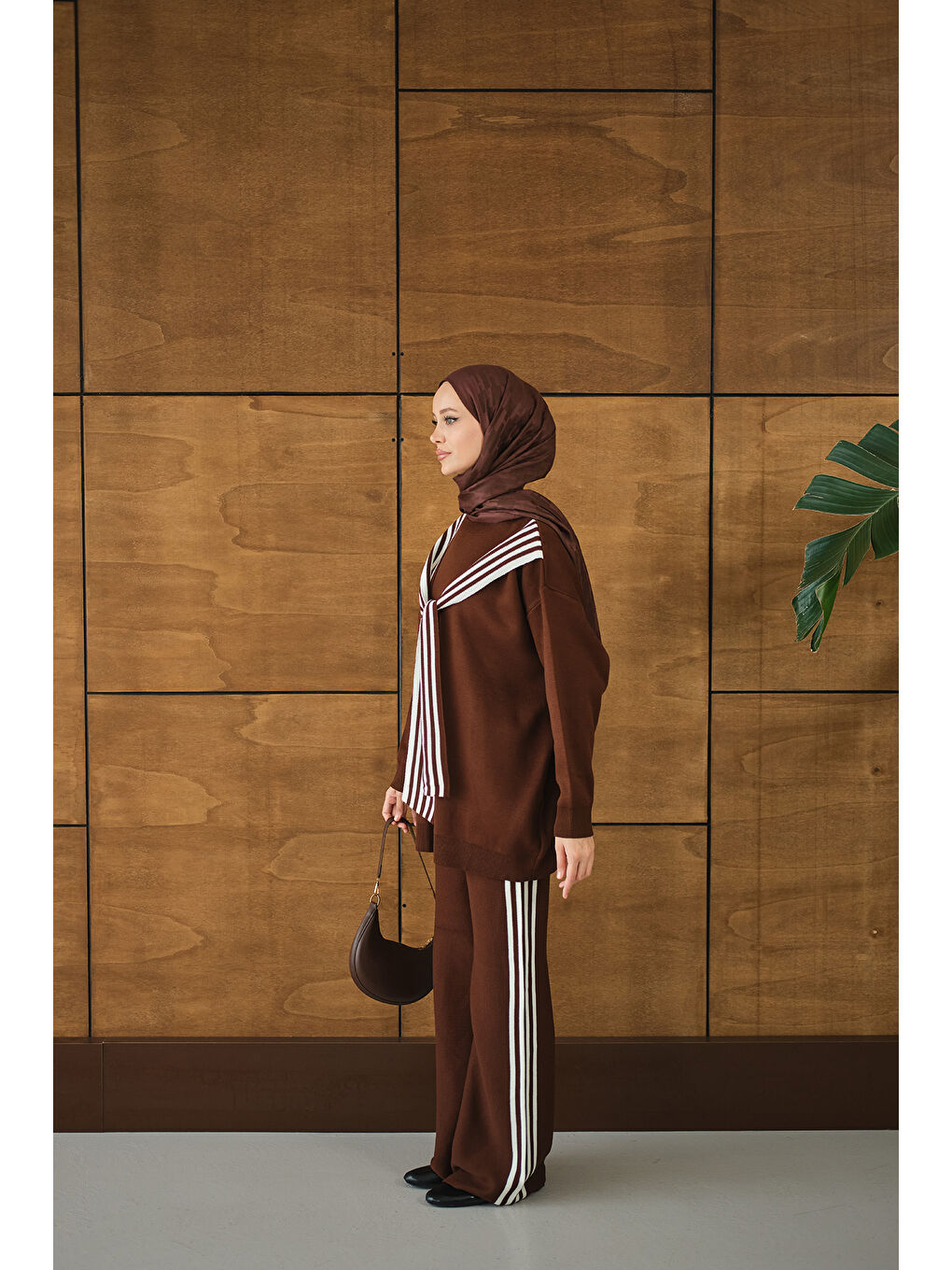 Kadın Atkı Detay Takım Kahverengi-2