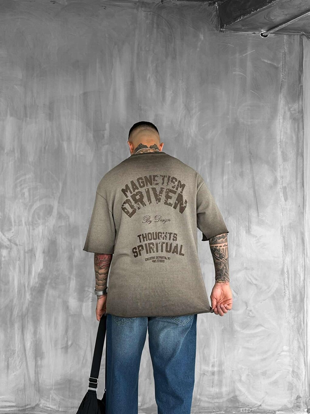 Kahverengi Erkek Yıkamalı Oversize Tişört Kahve-1