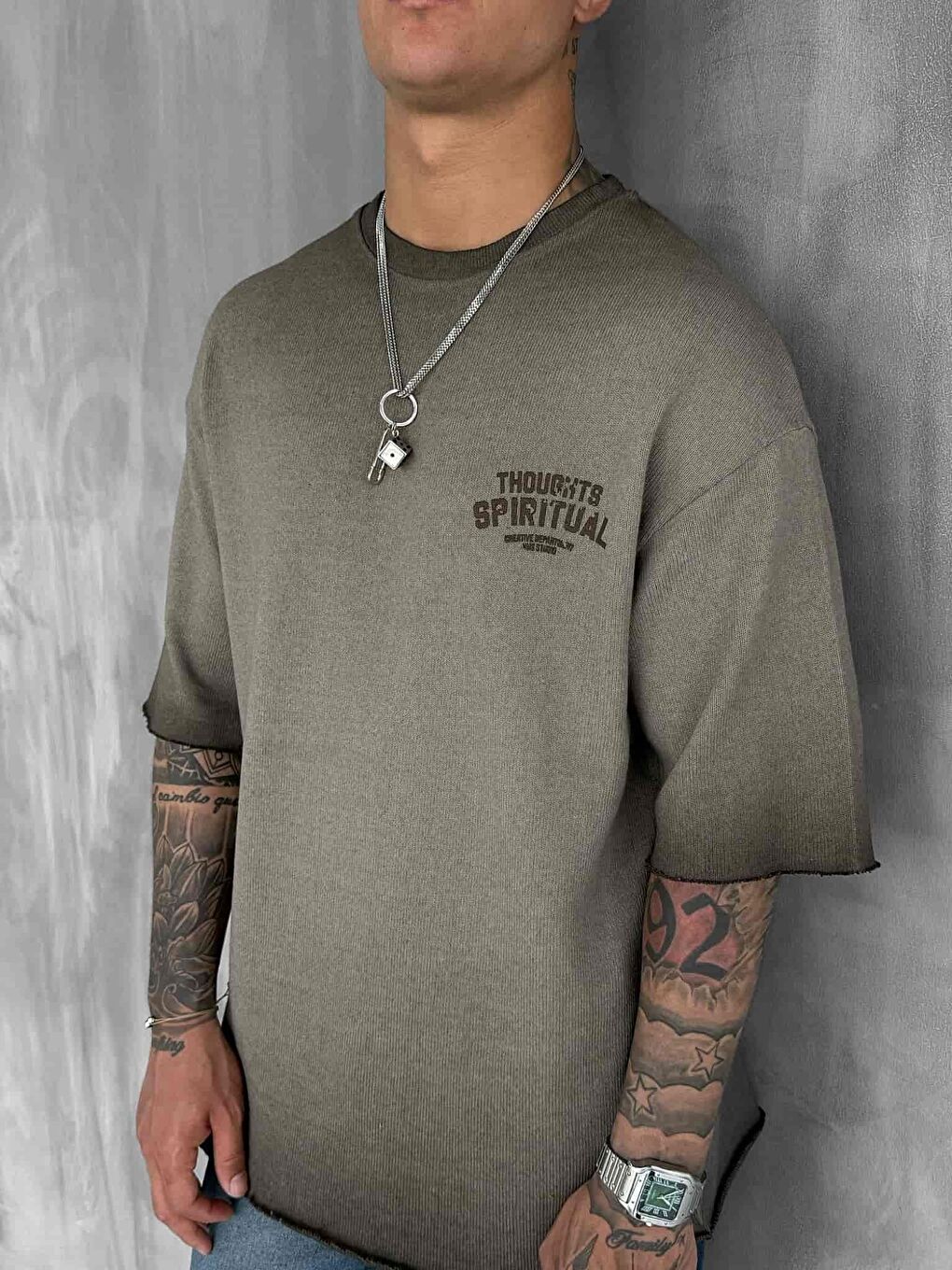 Kahverengi Erkek Yıkamalı Oversize Tişört Kahve-2