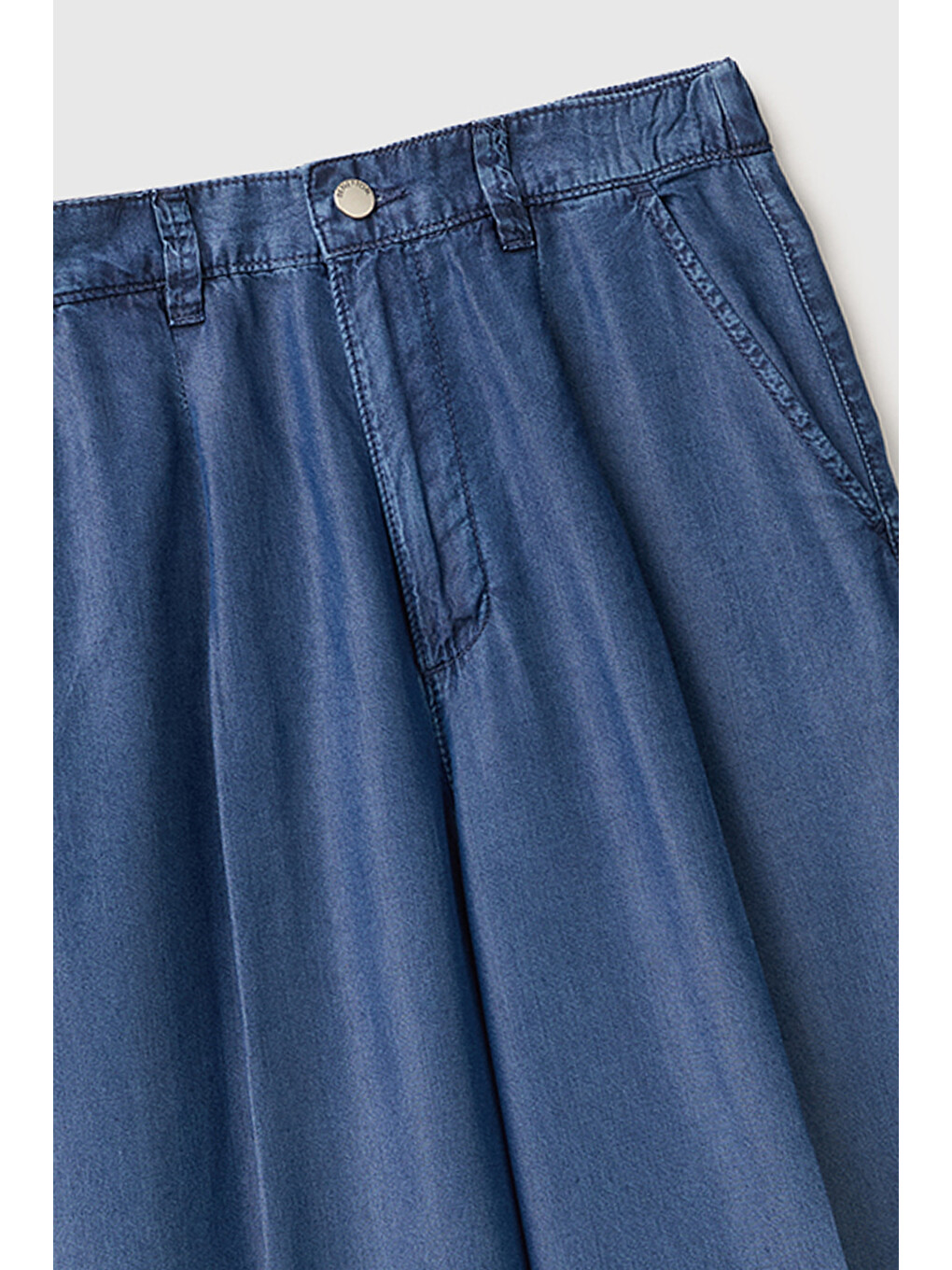 Kadın Mavi Bol Paça Cepli Denim Pantolon-6