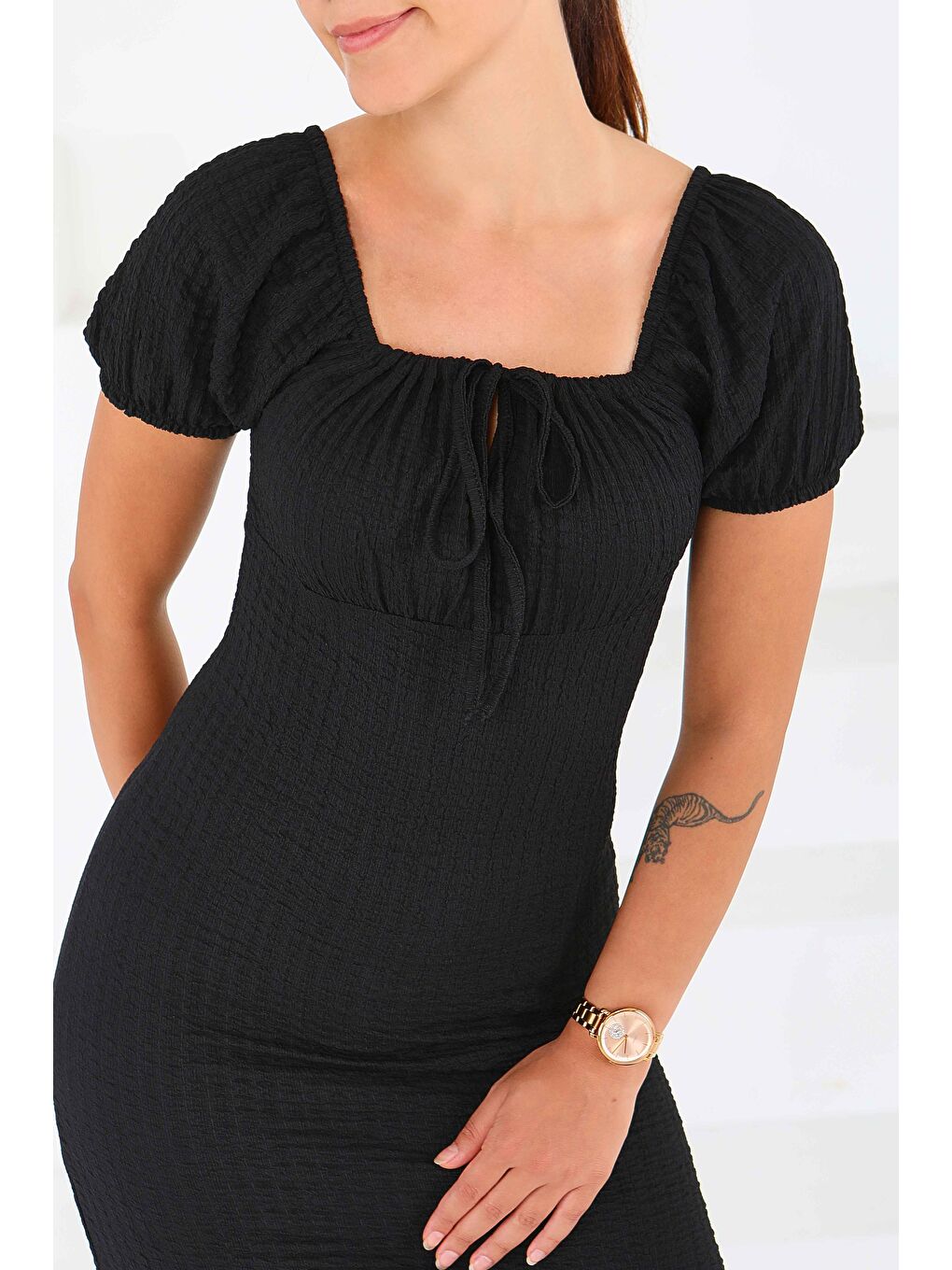 Prenses Kol Yırtmaçlı Elbise Siyah - 27554-4