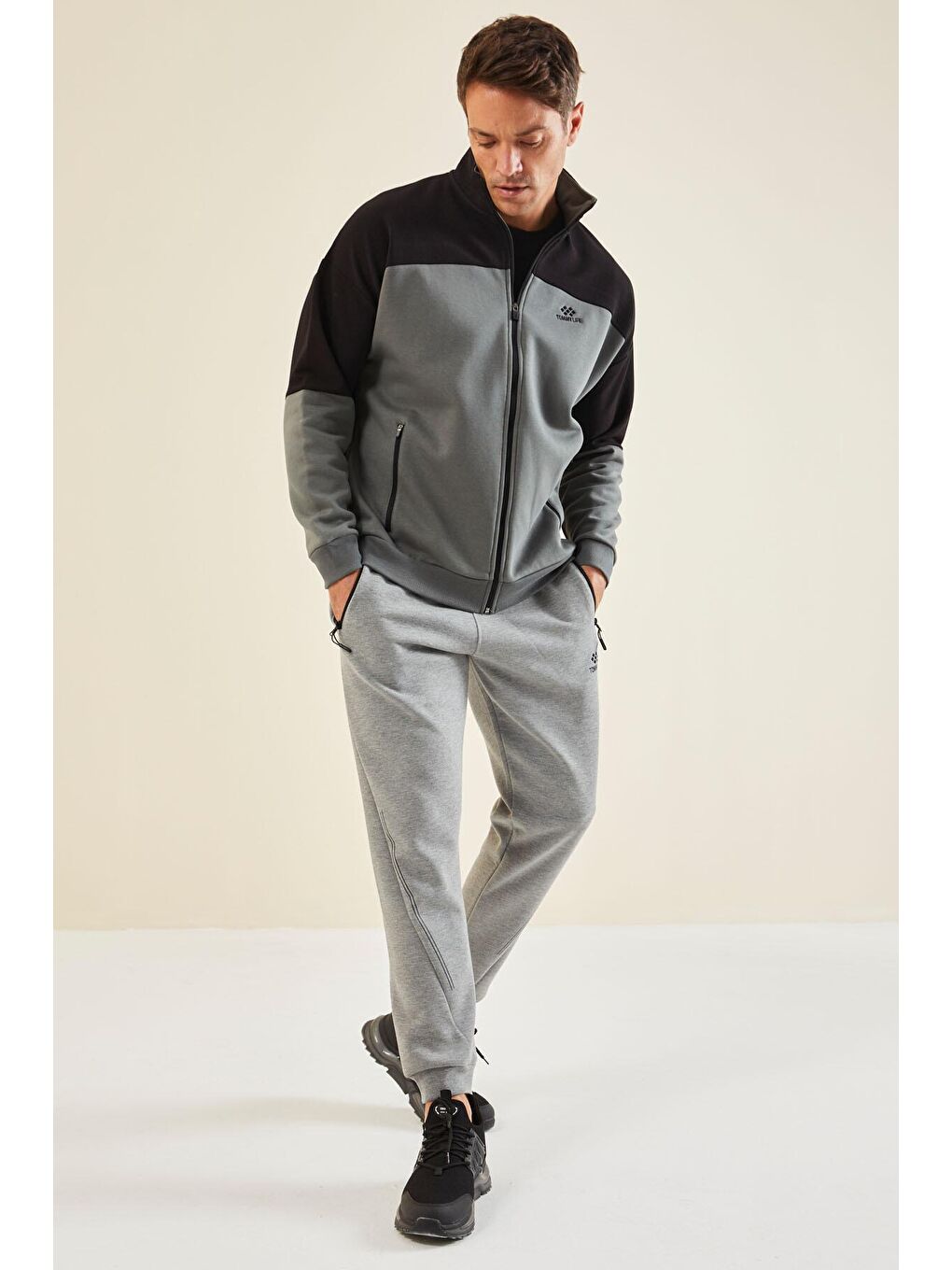 Gri Melanj Bağcıklı  Erkek Jogger Eşofman Altı - 82110