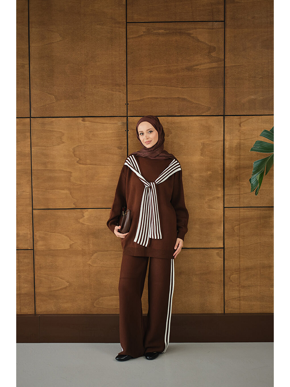 Kadın Atkı Detay Takım Kahverengi-4