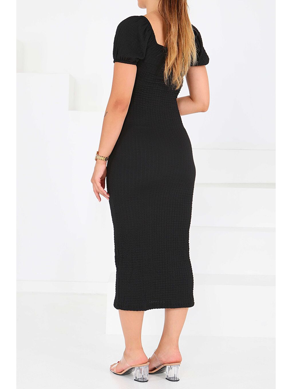 Prenses Kol Yırtmaçlı Elbise Siyah - 27554-5