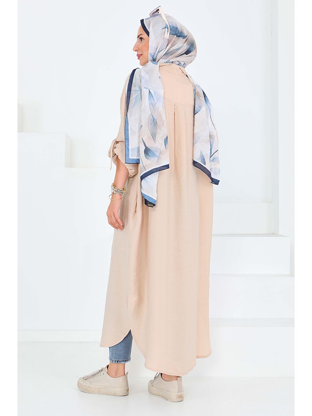 Düğmeli Elbise Bej - 27547-7