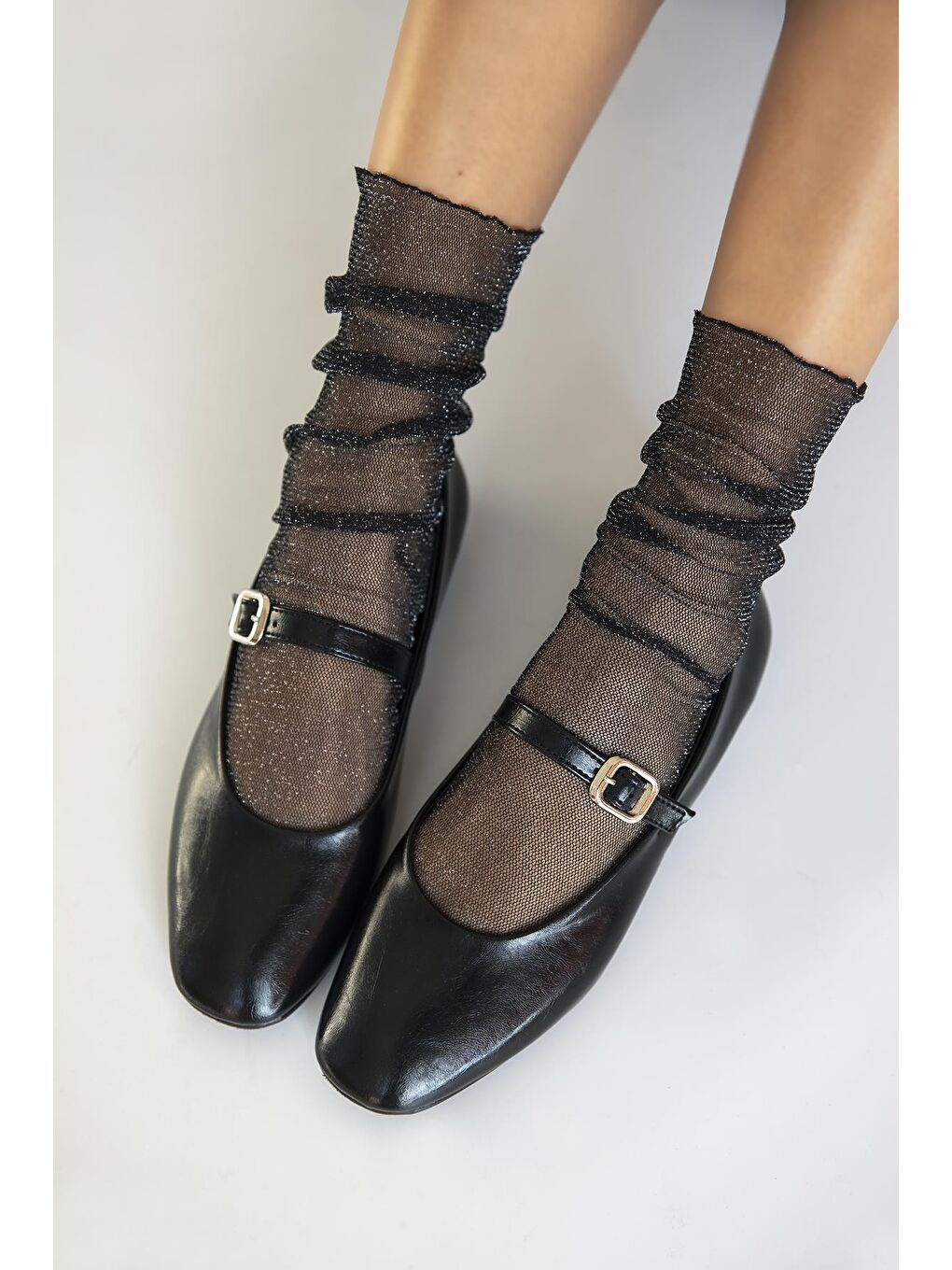 Karmin Kadın Kemer Detay Kırışık Deri Babet Siyah-1