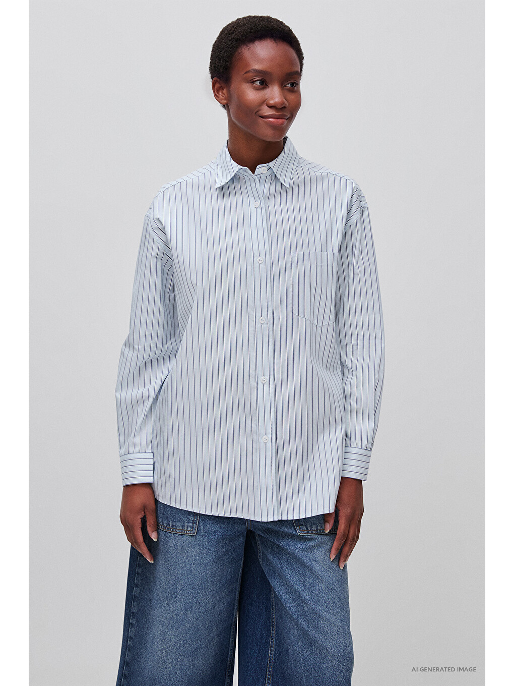 Kadın Mavi %100 Pamuk Denim Gömlek