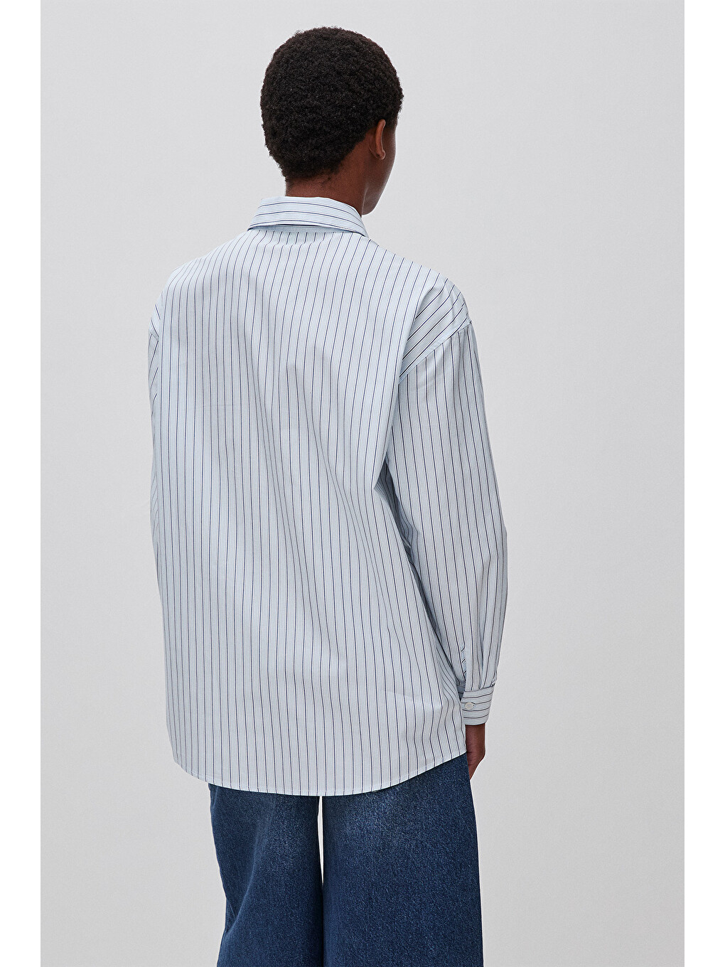 Kadın Mavi %100 Pamuk Denim Gömlek-1