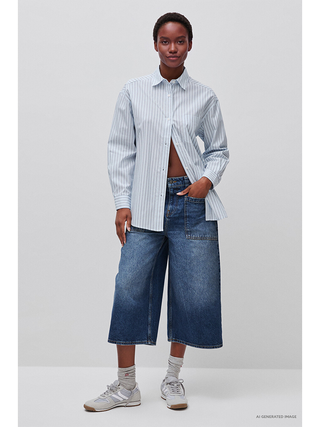 Kadın Mavi %100 Pamuk Denim Gömlek-2