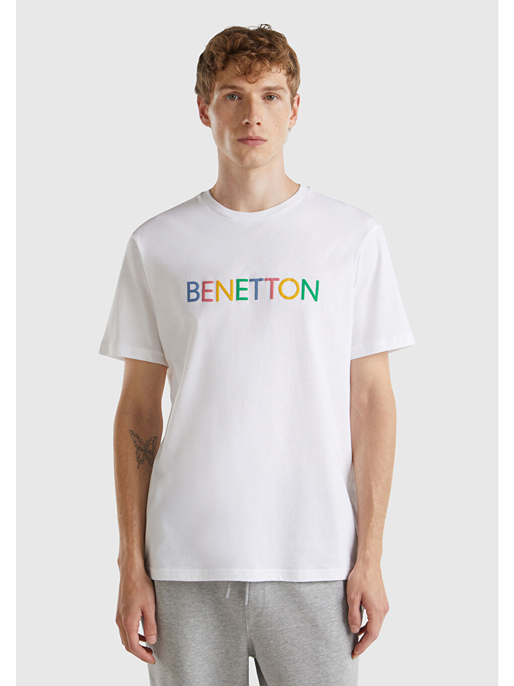 United Colors Of Benetton Beyaz Erkek Beyaz %100 Pamuk Baskılı Kısa Kollu Yuvarlak Yaka T-Shirt