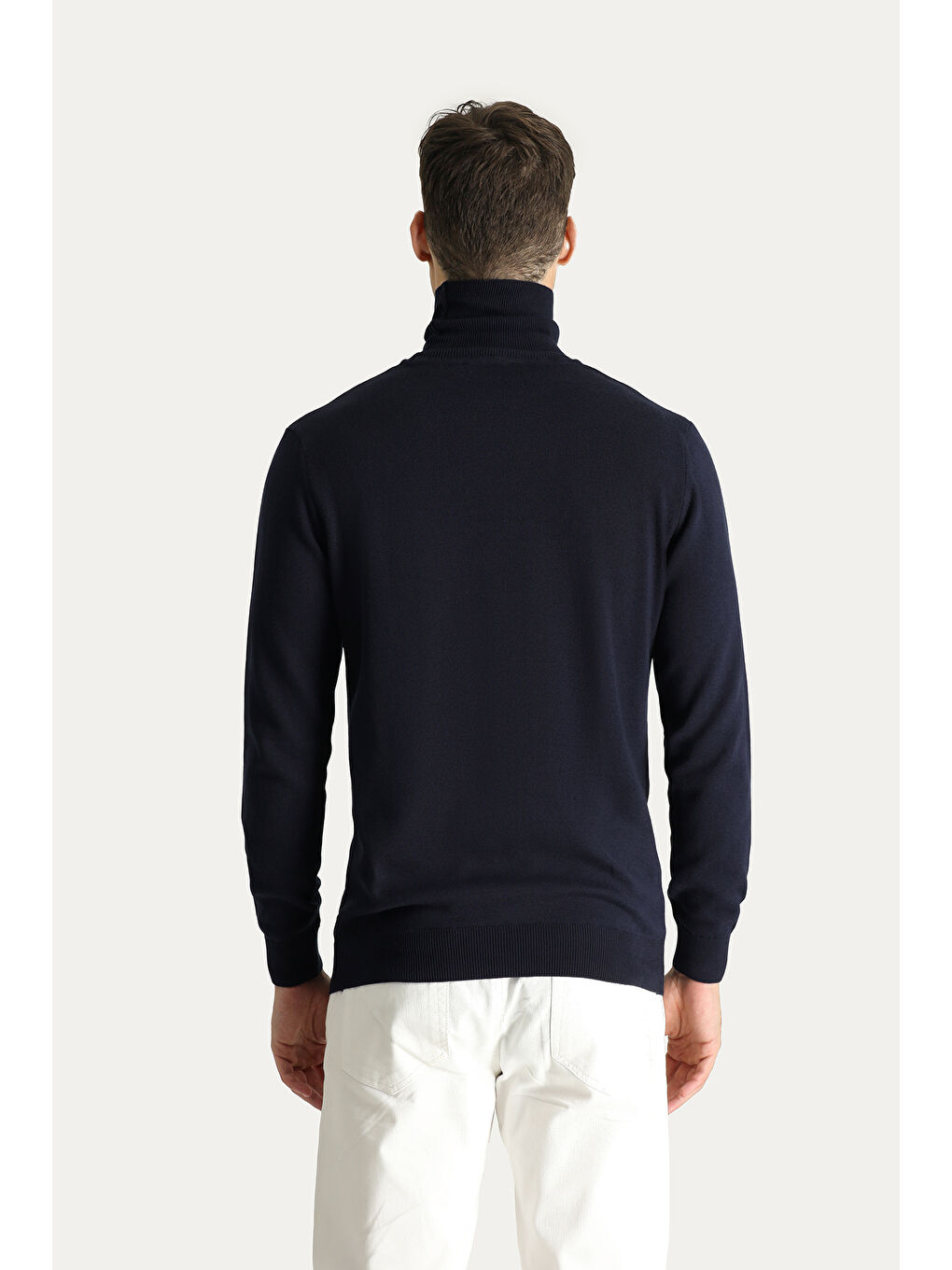 Lacivert Balıkçı Yaka Regular Fit Pamuklu Triko Büyük Beden Kazak-4