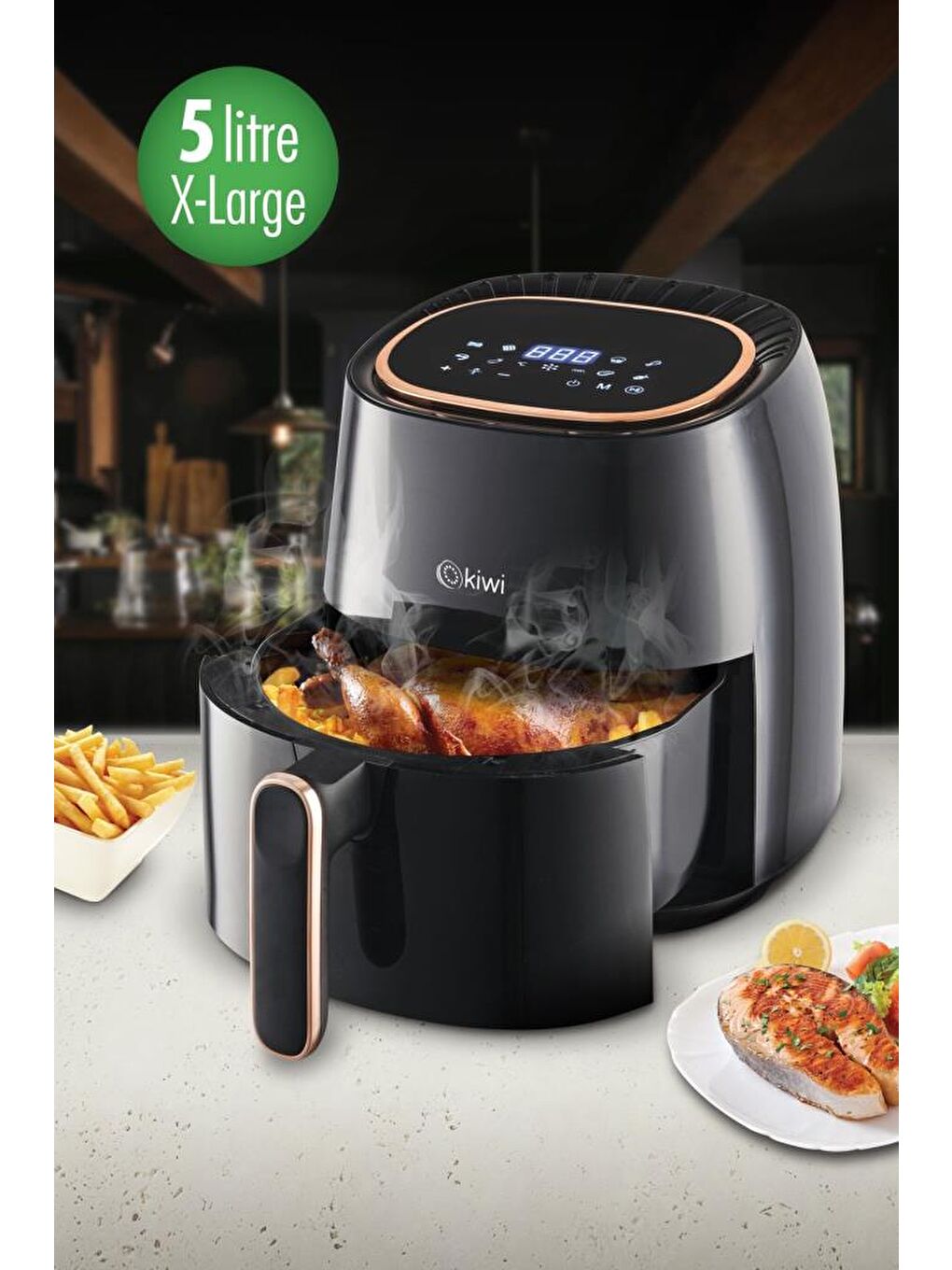 Kiwi Siyah Dijital Yağsız Fritöz Air Fryer 5 Lt KAF-5536