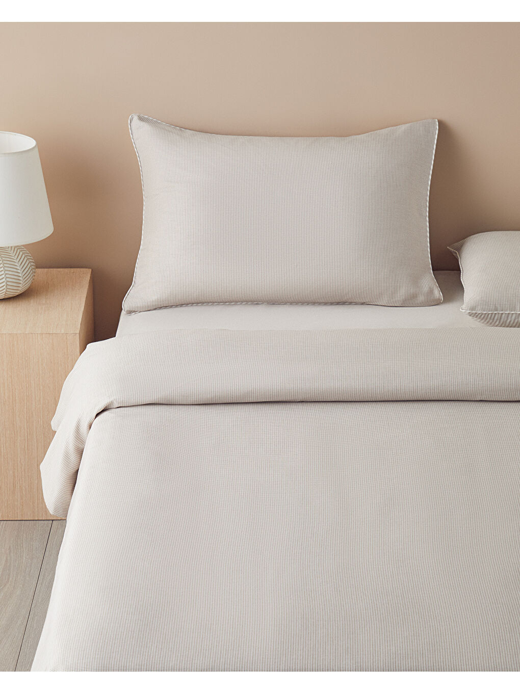 Pied de poule İpliği Boyalı Çift Kişilik Nevresim Takımı 200x220 cm Bej-2