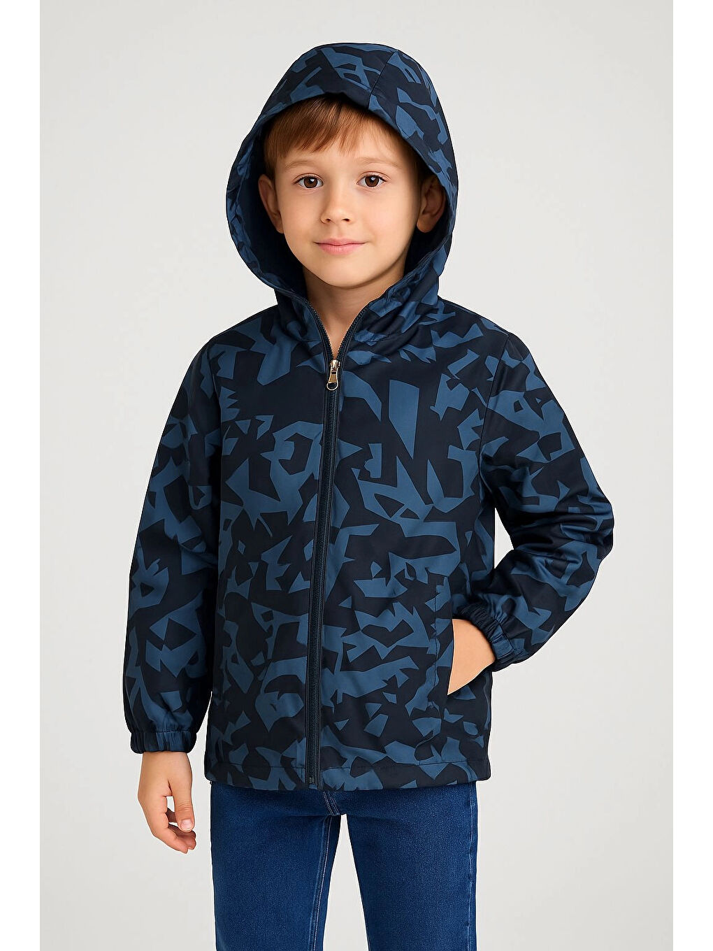 İndigo Mermer Desen Erkek Çocuk Yağmurluk 3627