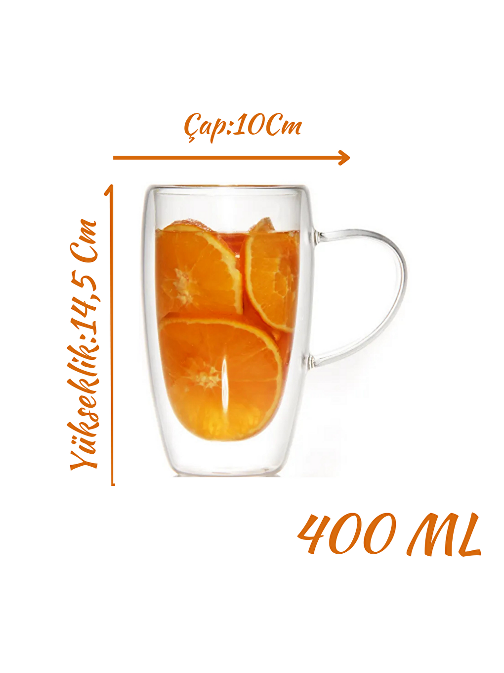 Renksiz Çift Cidarlı Cam Kupa Seti 400 ml 4 Adet 2039-1