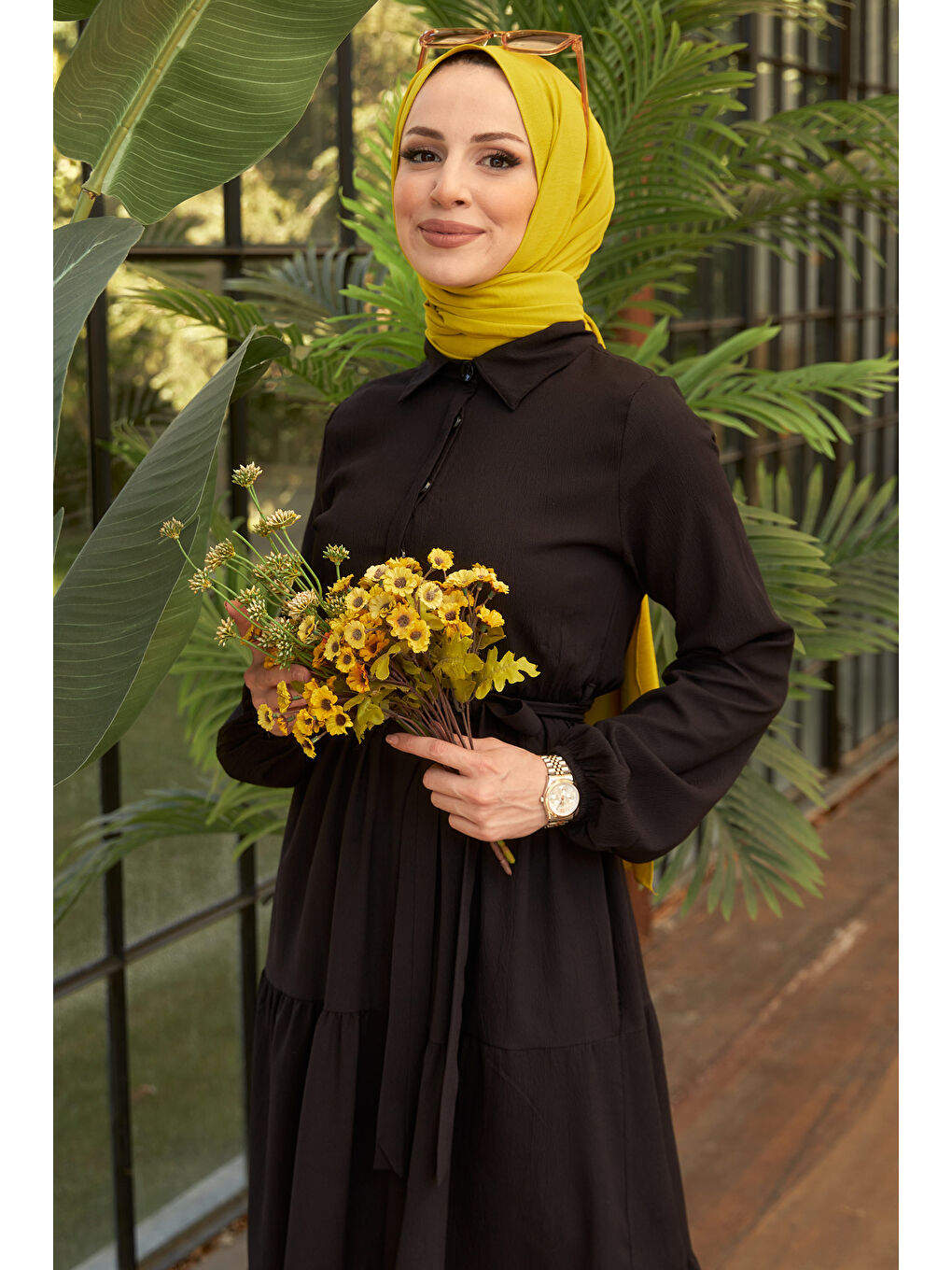 Kuşaklı Kat Kat Elbise Siyah - 27345-1