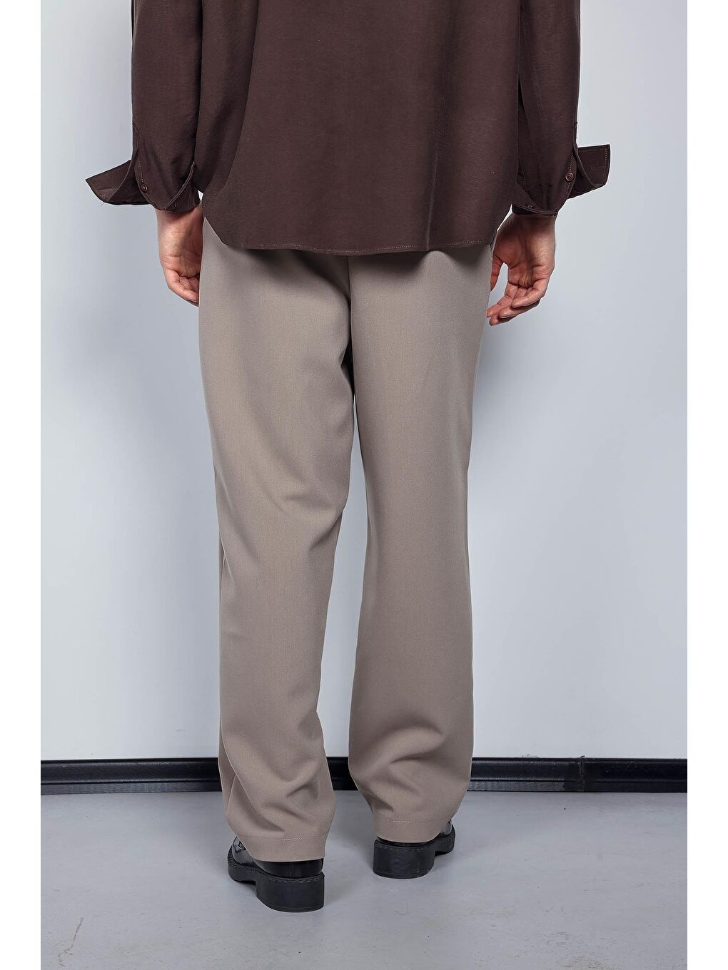 Erkek Baggy Fit Kumaş Pantolon Bej-5