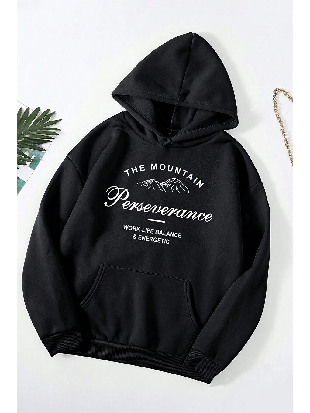 Siyah Perseverance Baskılı Oversize Sweatshirt