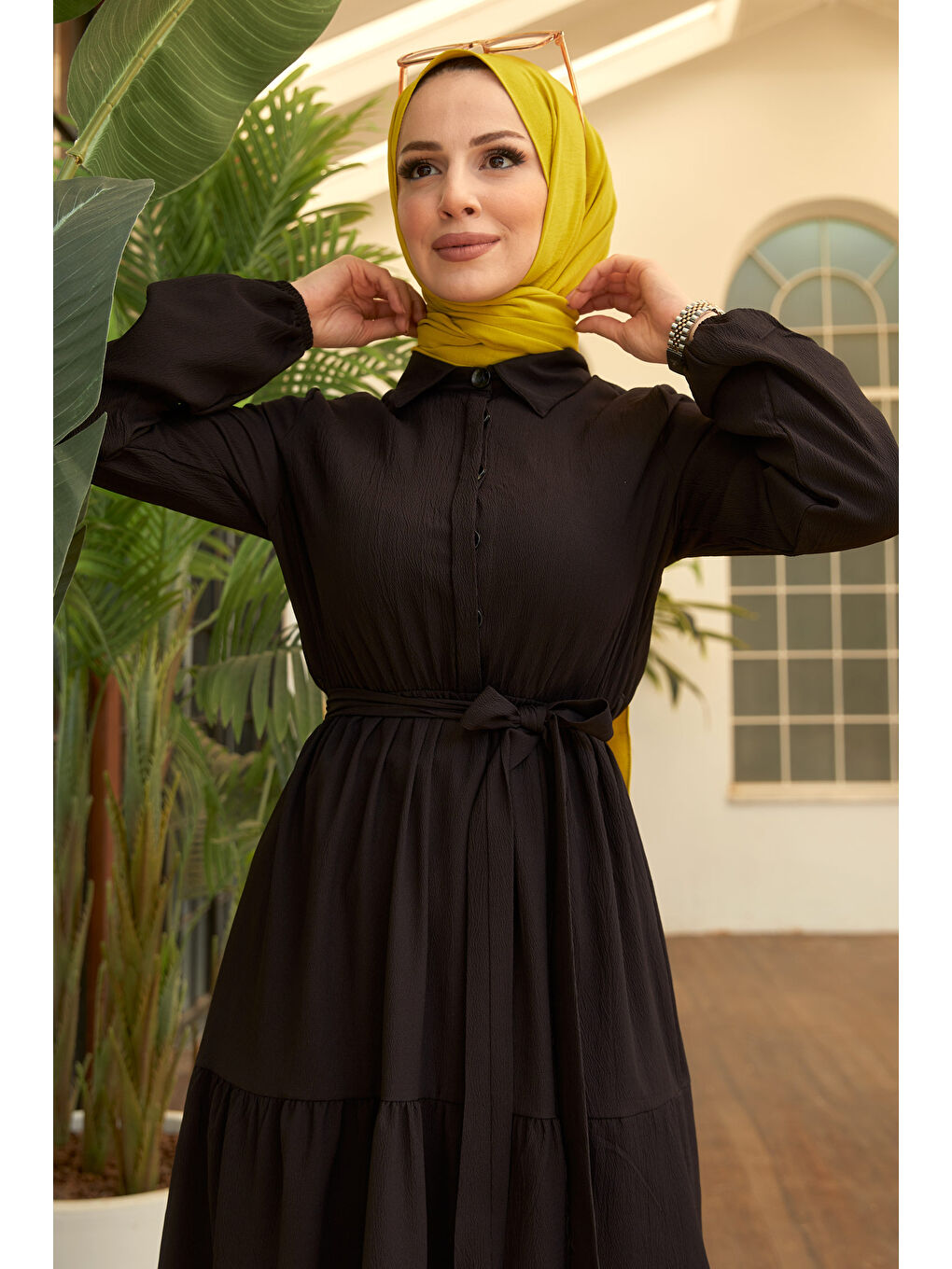 Kuşaklı Kat Kat Elbise Siyah - 27345-7