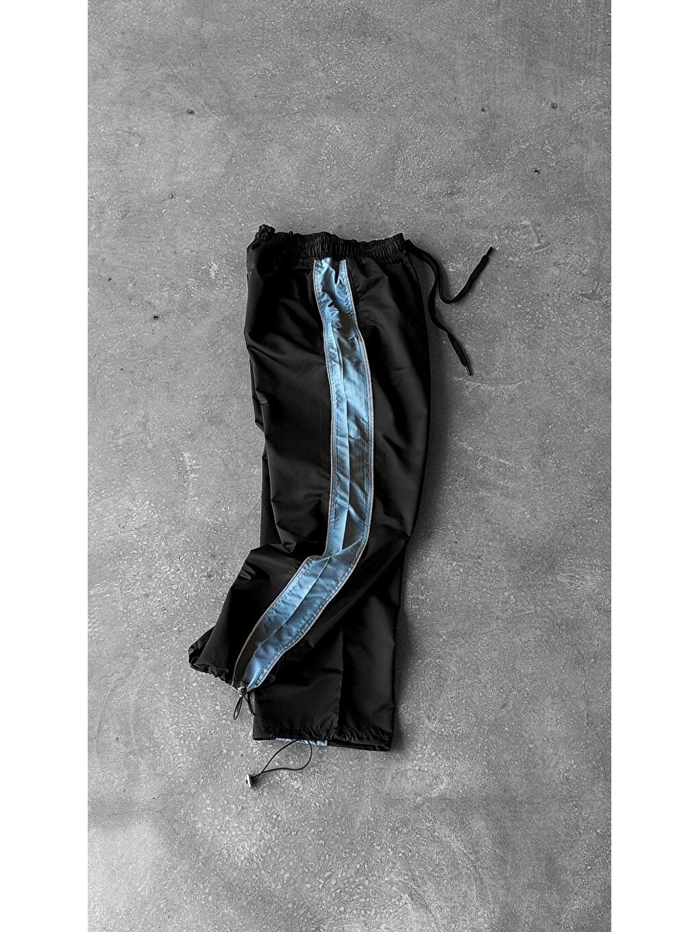 Erkek Şeritli Baggy Fit Teknik Pantolon Siyah-5