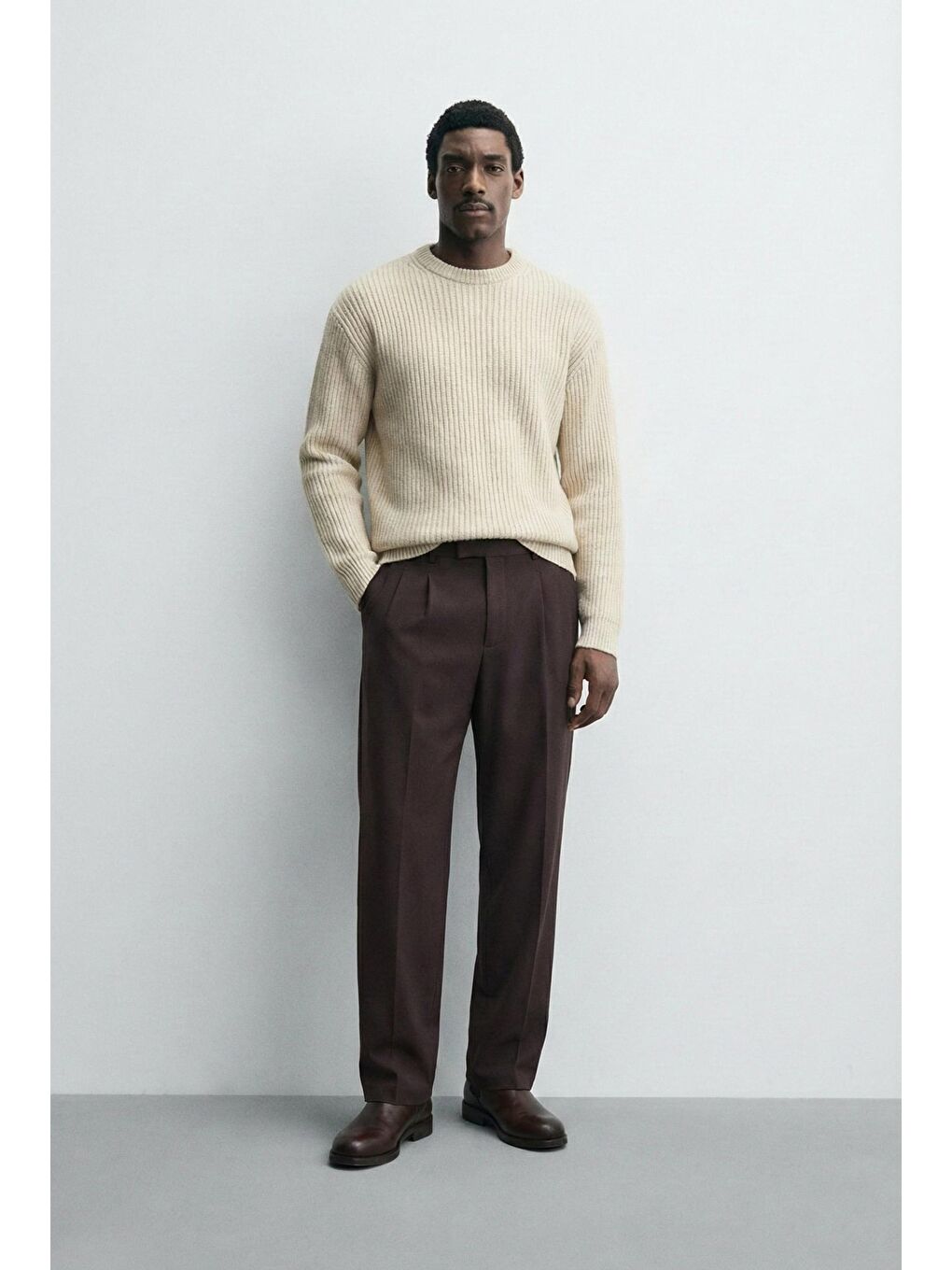 Erkek Baggy Fit Kumaş Pantolon Mürdüm