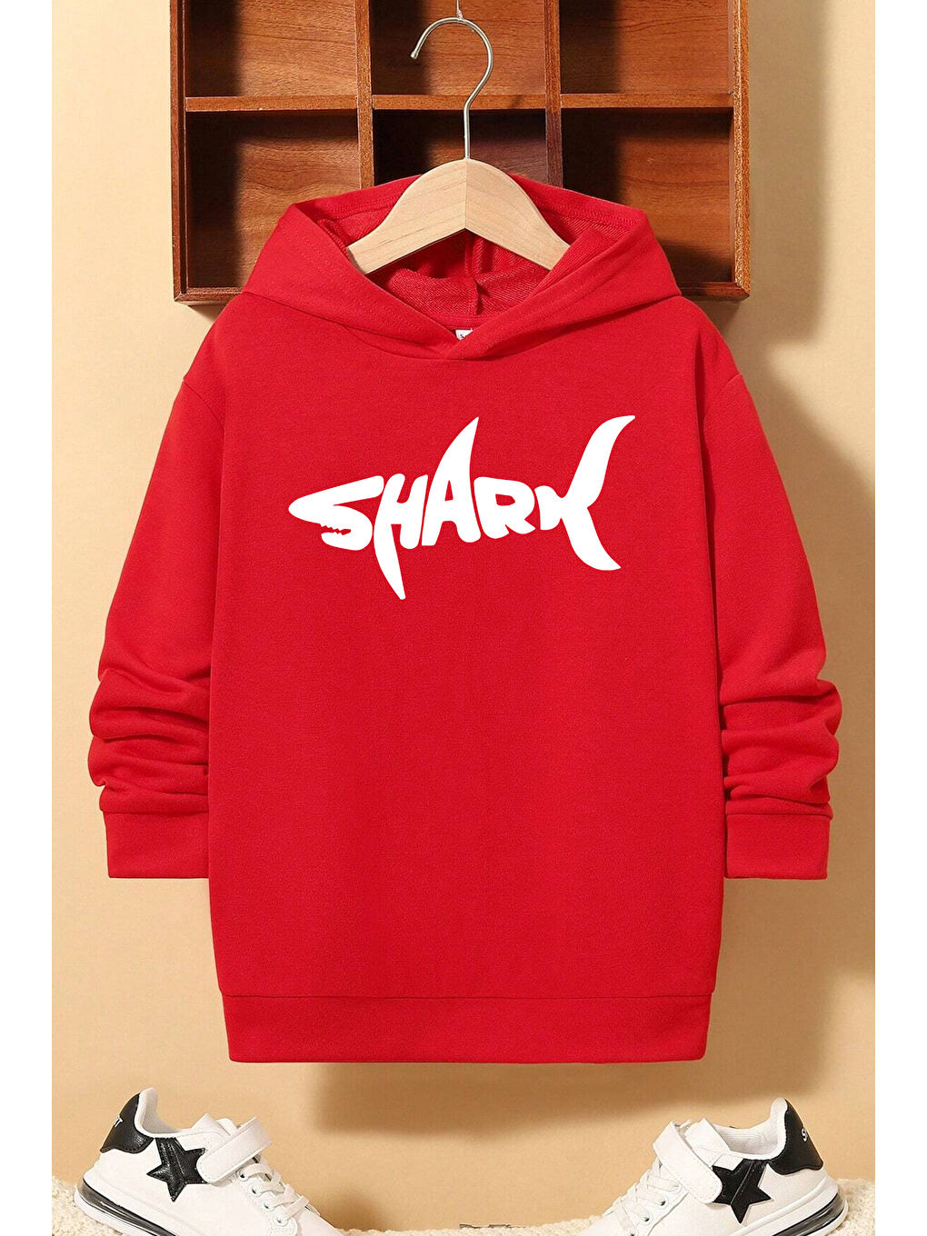 uyguntarz Kırmızı Çocuk Shark Baskılı Sweatshirt