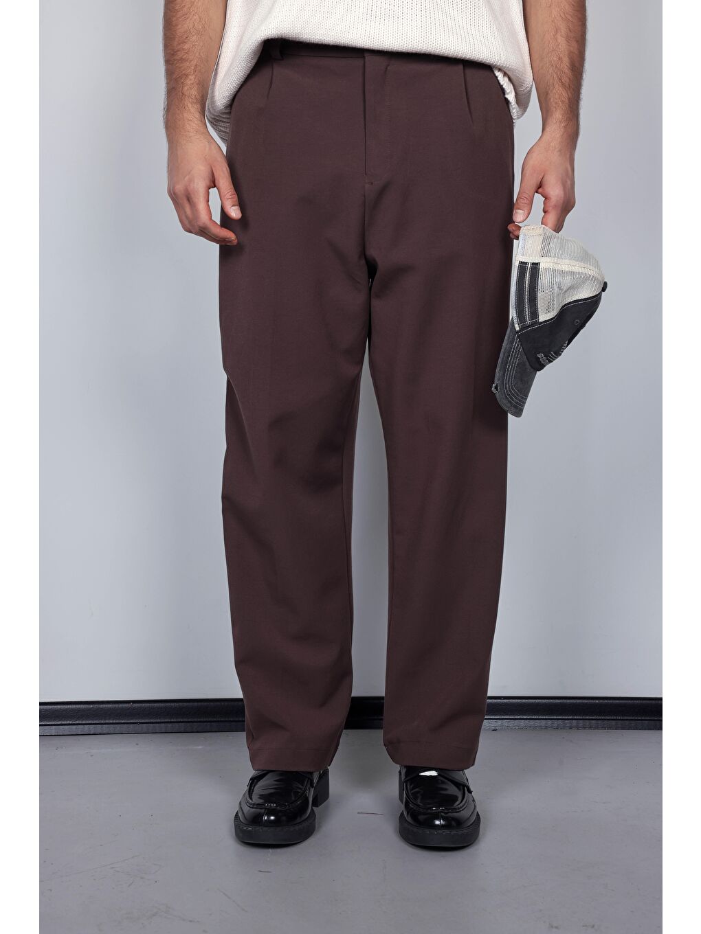 Kahverengi Erkek Baggy Fit Kumaş Pantolon Kahve