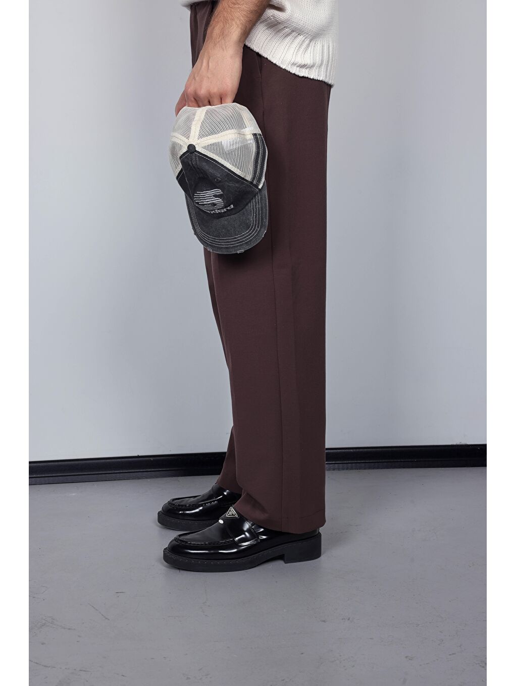 Kahverengi Erkek Baggy Fit Kumaş Pantolon Kahve-2