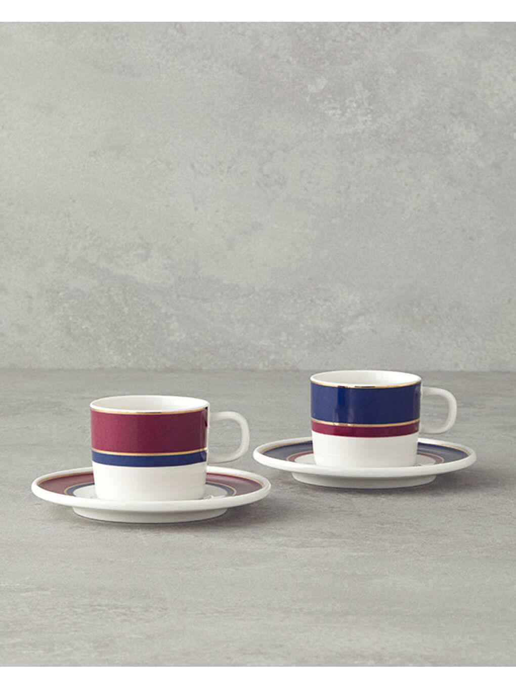 Carny Bone Porselen Kahve Fincan Takımı 4 Parça 2 Kişilik Fuşya-Lacivert