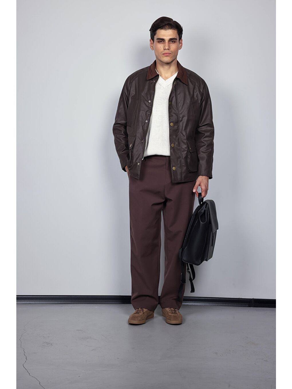 Kahverengi Erkek Baggy Fit Kumaş Pantolon Kahve-4