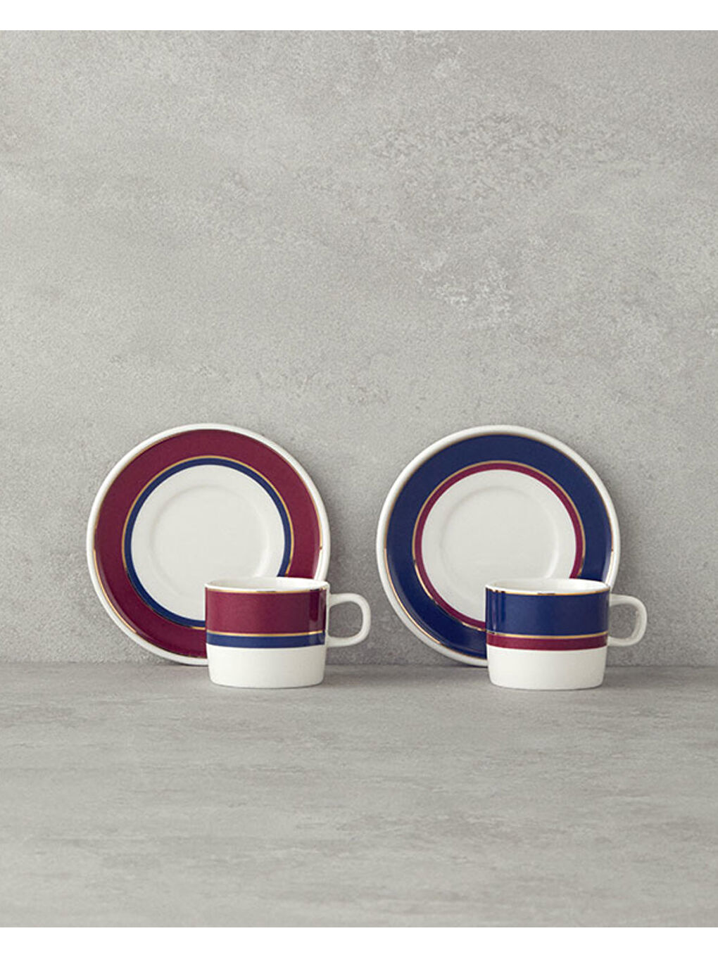Carny Bone Porselen Kahve Fincan Takımı 4 Parça 2 Kişilik Fuşya-Lacivert-1