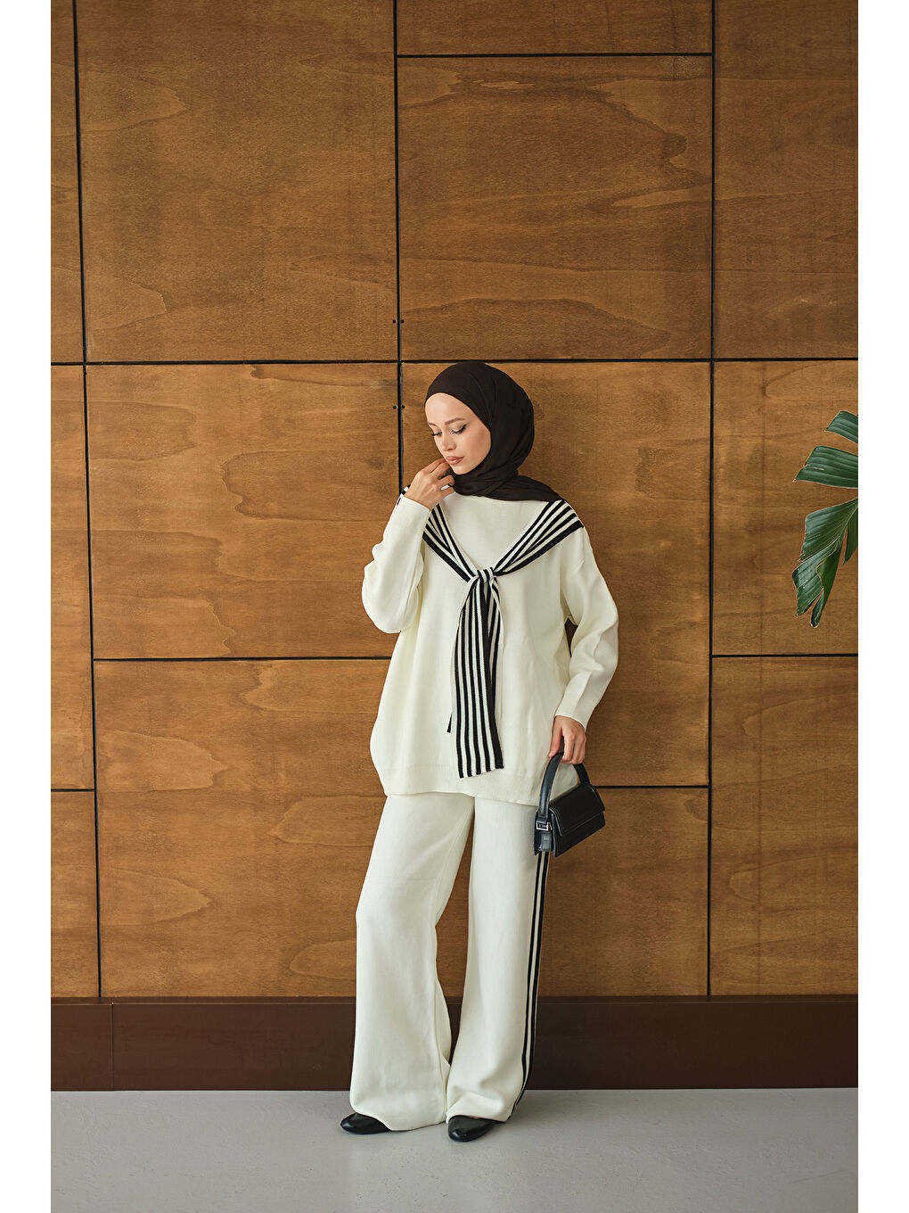 Kadın Atkı Detay Takım Ekru-3