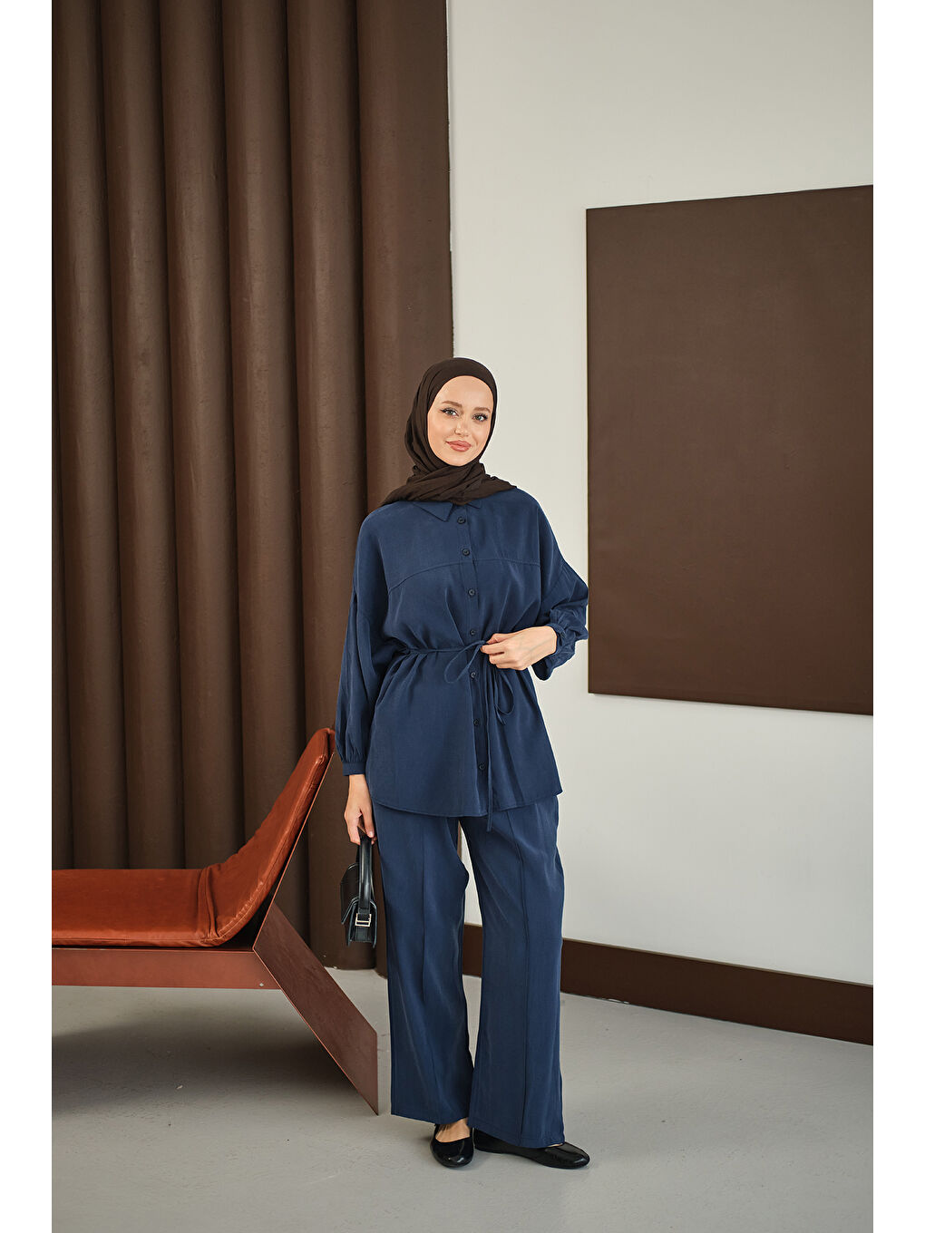 Kadın Bel Bağlamalı İkili Takım Lacivert-1