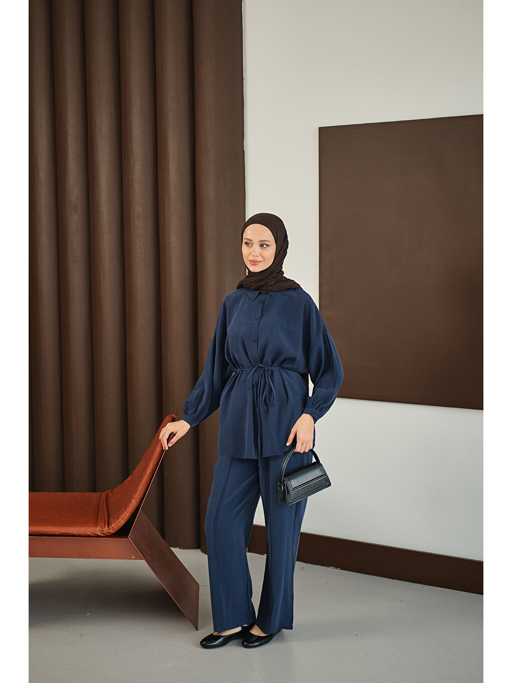 Kadın Bel Bağlamalı İkili Takım Lacivert-2