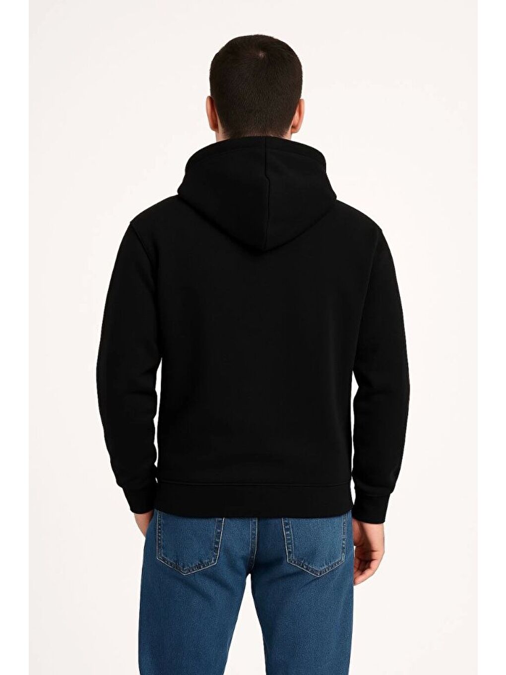 Erkek Üç İplik Kapüşonlu Kanguru Cepli SweatShirt Hoodie - Siyah-2