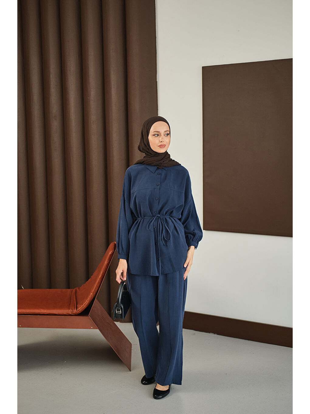 Kadın Bel Bağlamalı İkili Takım Lacivert-4
