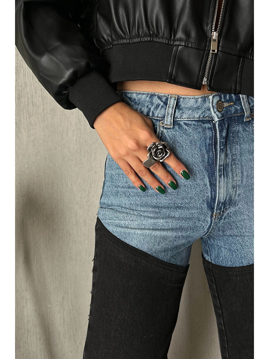 Karışık Kadın Mavi Çift Renk Jean Pantolon 1037-3701-11