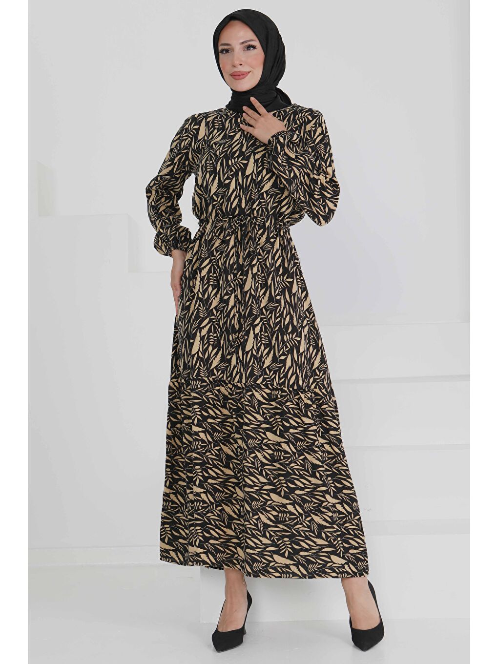 Bej Belden Bağlamalı Elbise Vizon - 27494-3