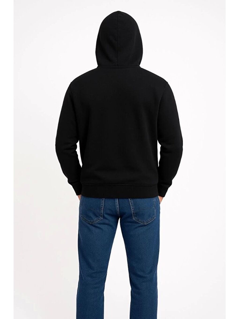 Erkek Üç İplik Kapüşonlu Kanguru Cepli SweatShirt Hoodie - Siyah-3
