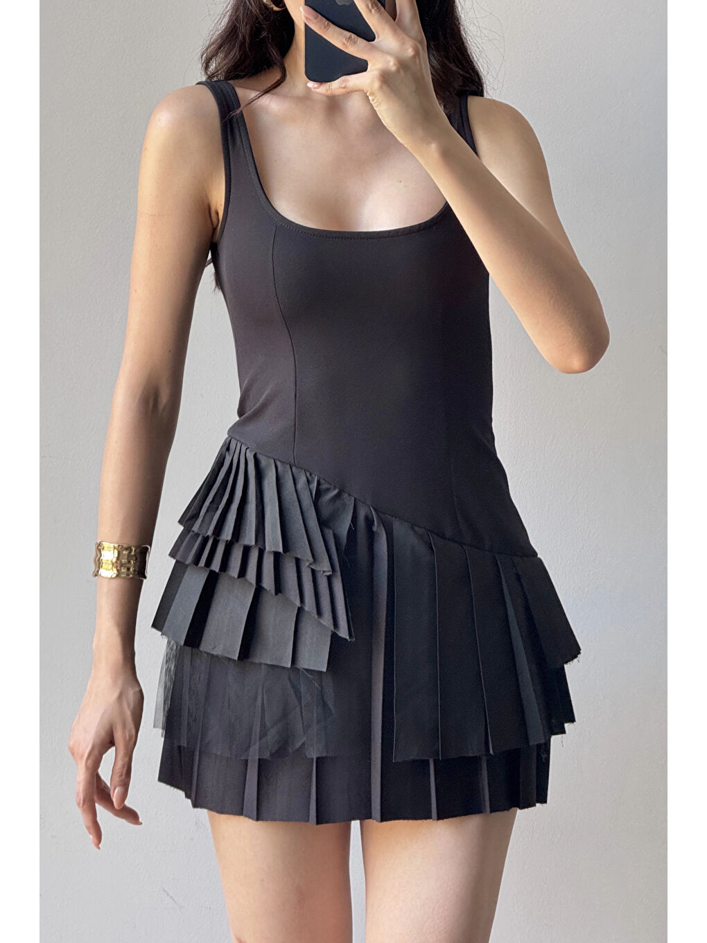 Karışık Kadın Siyah Pliseli Şort Elbise 1041-2332-1