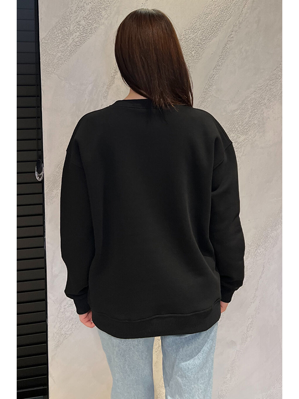 Siyah Kadın Bisiklet Yaka Aplikeli Sweatshirt (aplike Ayılar Farklı Gelebilir)-3