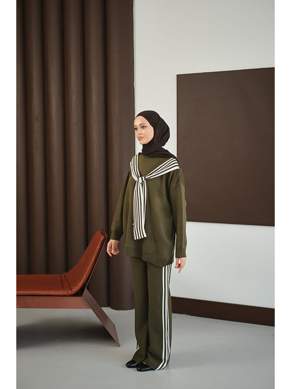 Kadın Atkı Detay Takım Haki Yeşil-1