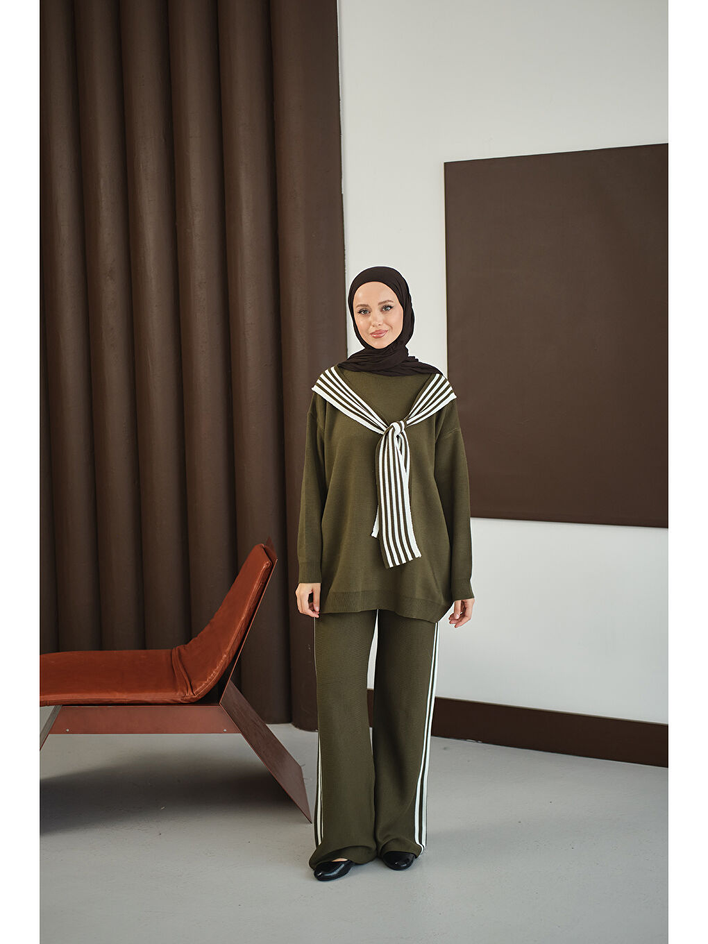 Kadın Atkı Detay Takım Haki Yeşil-2