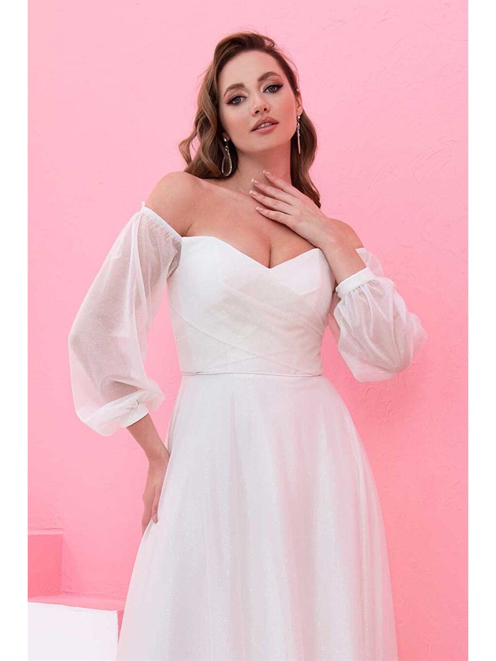 Ekru Simli Uzun Kollu Nikah Elbisesi Ve Dış Çekim Elbisesi-1