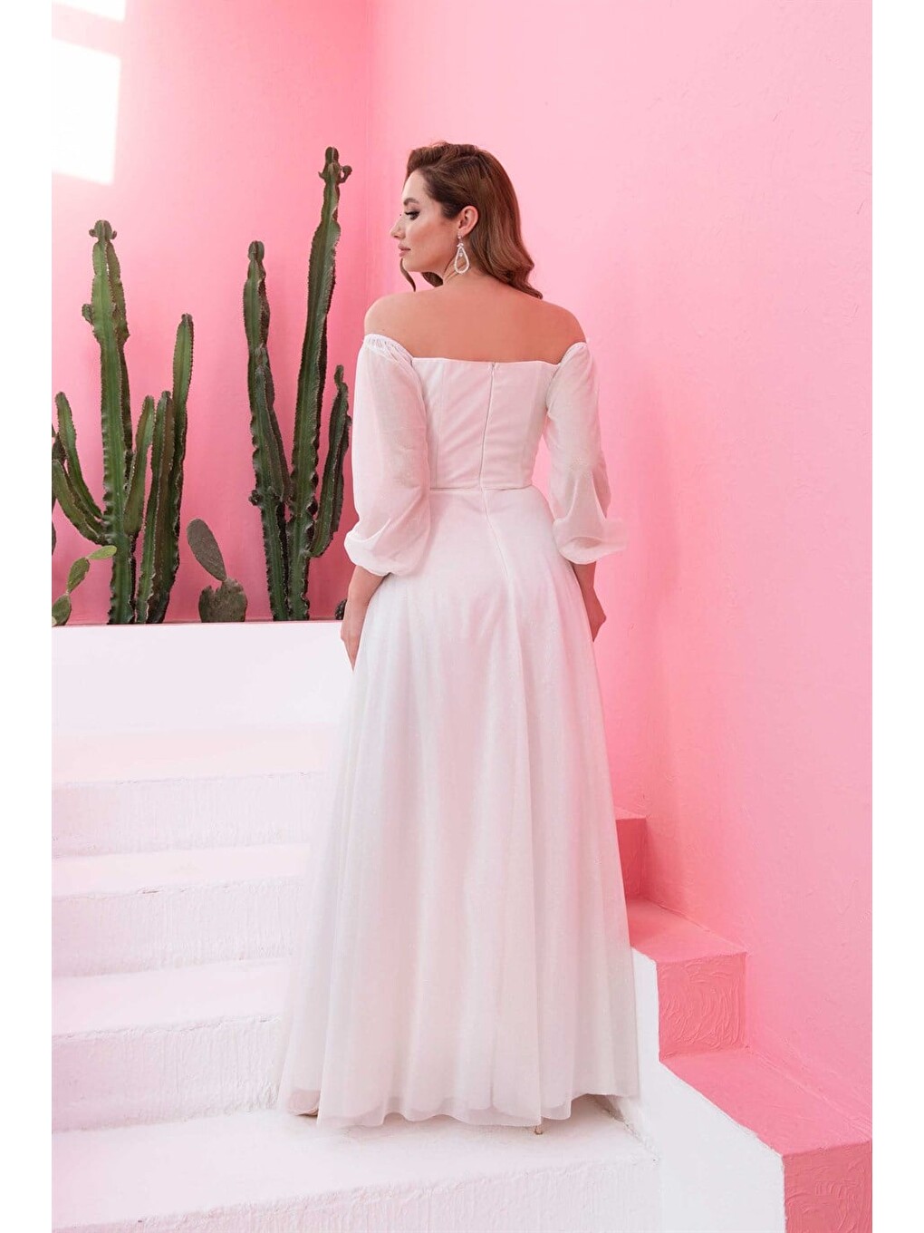 Ekru Simli Uzun Kollu Nikah Elbisesi Ve Dış Çekim Elbisesi-4