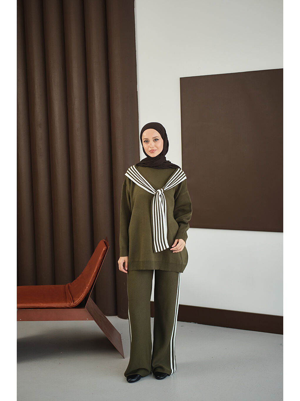 Kadın Atkı Detay Takım Haki Yeşil-4