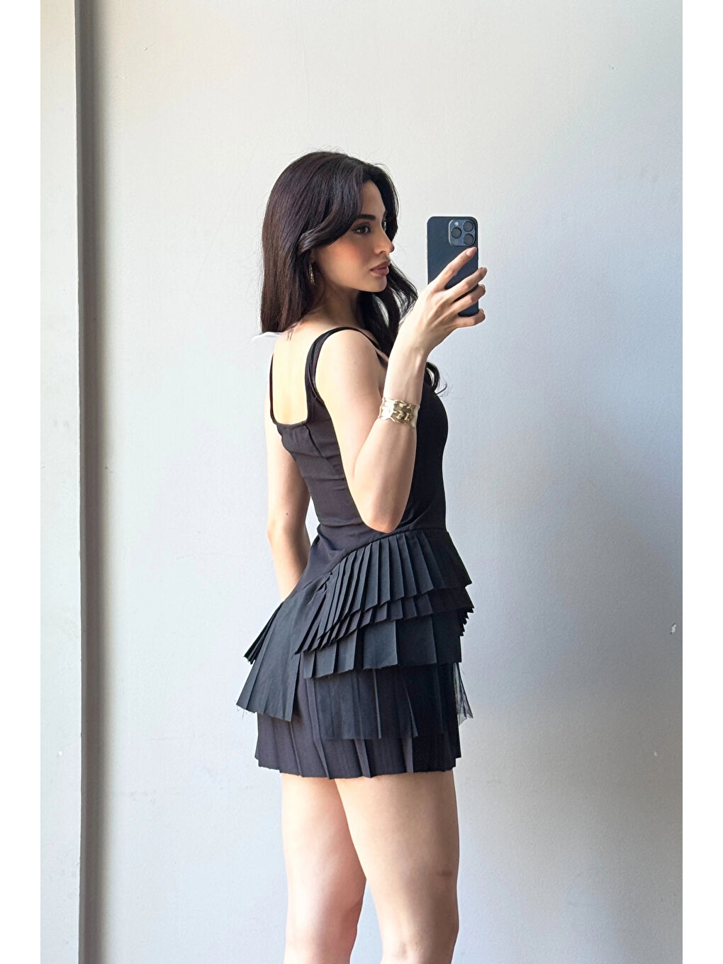 Karışık Kadın Siyah Pliseli Şort Elbise 1041-2332-2